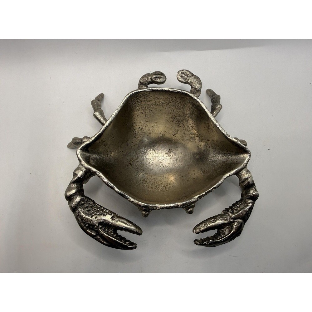 Metal Crab Decorative Bowl Silver Nautical Novelty Coastal Home Decor Accent